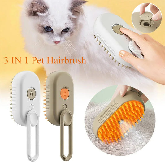 3-in-1 Pet Electric Steam Brush | Grooming, Spray & Massage Comb for Cats & Dogs
