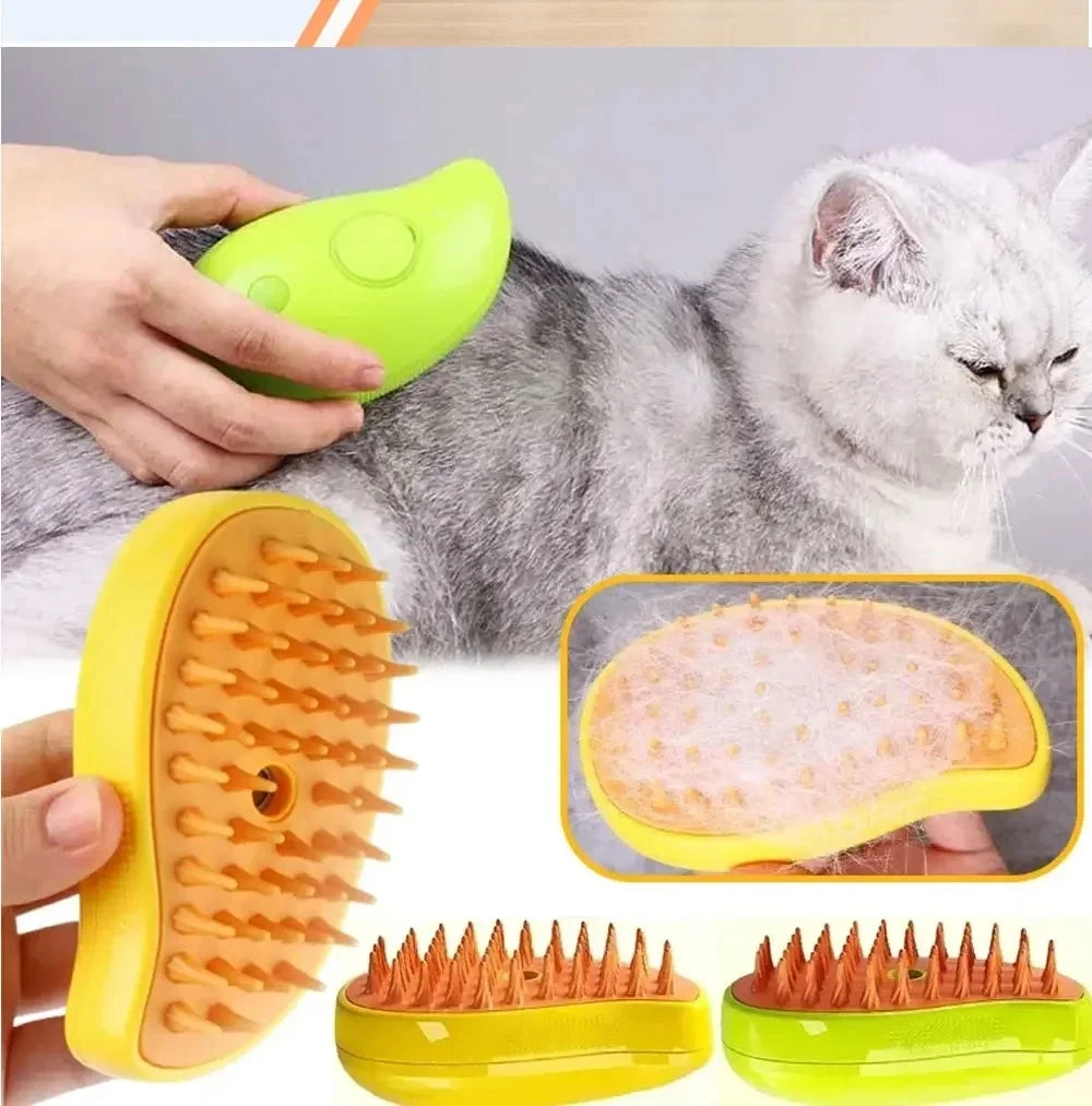3-in-1 Pet Electric Steam Brush | Grooming, Spray & Massage Comb for Cats & Dogs