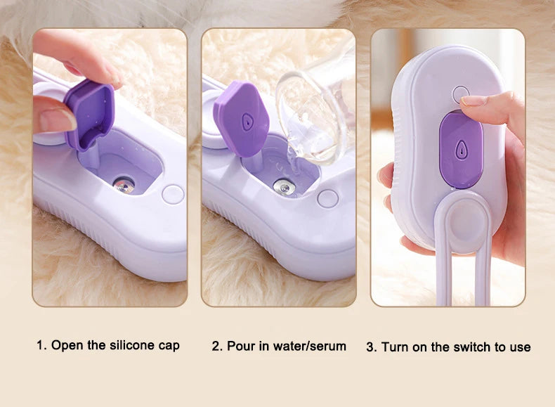 3-in-1 Pet Electric Steam Brush | Grooming, Spray & Massage Comb for Cats & Dogs