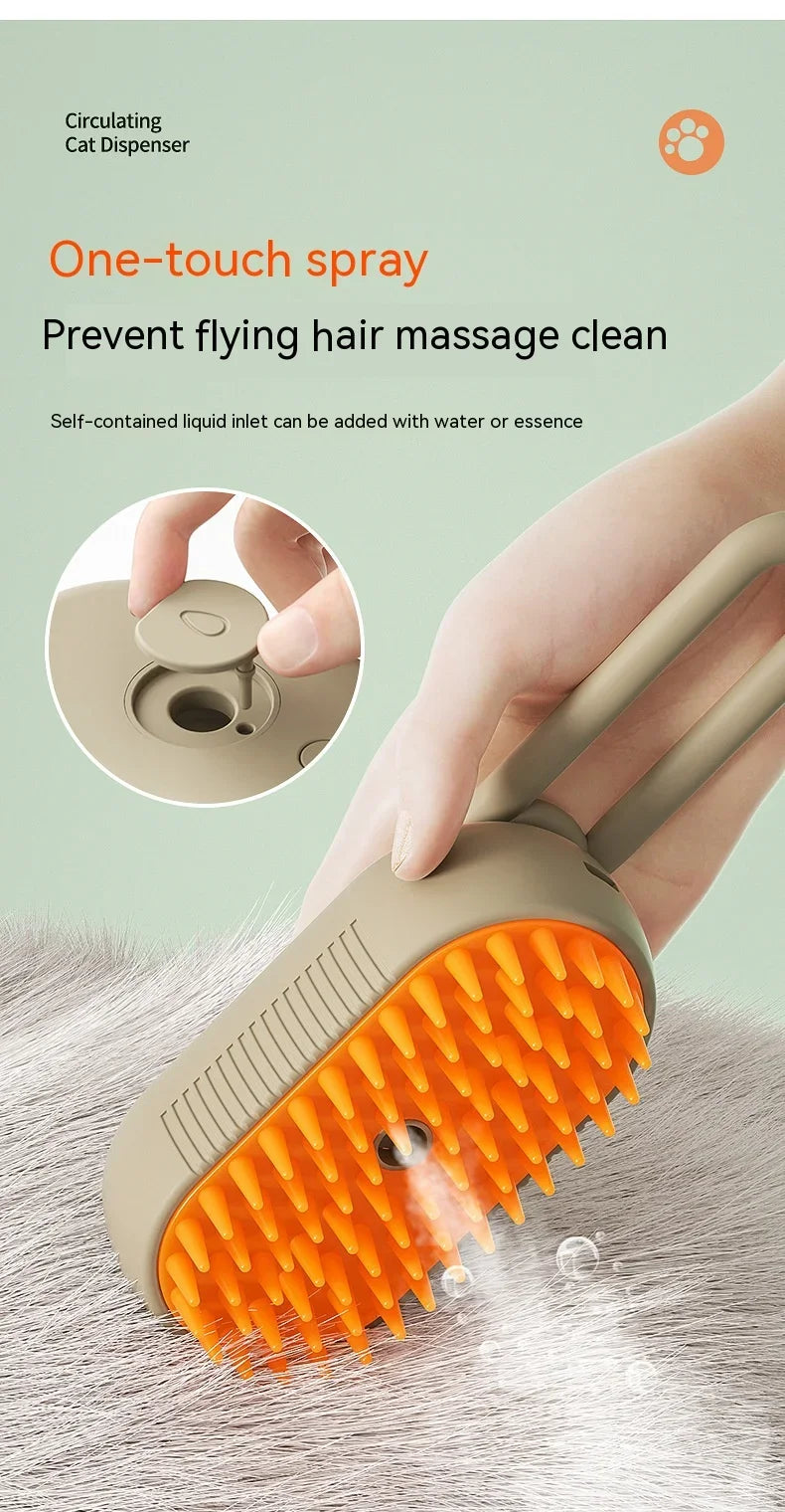 3-in-1 Pet Electric Steam Brush | Grooming, Spray & Massage Comb for Cats & Dogs