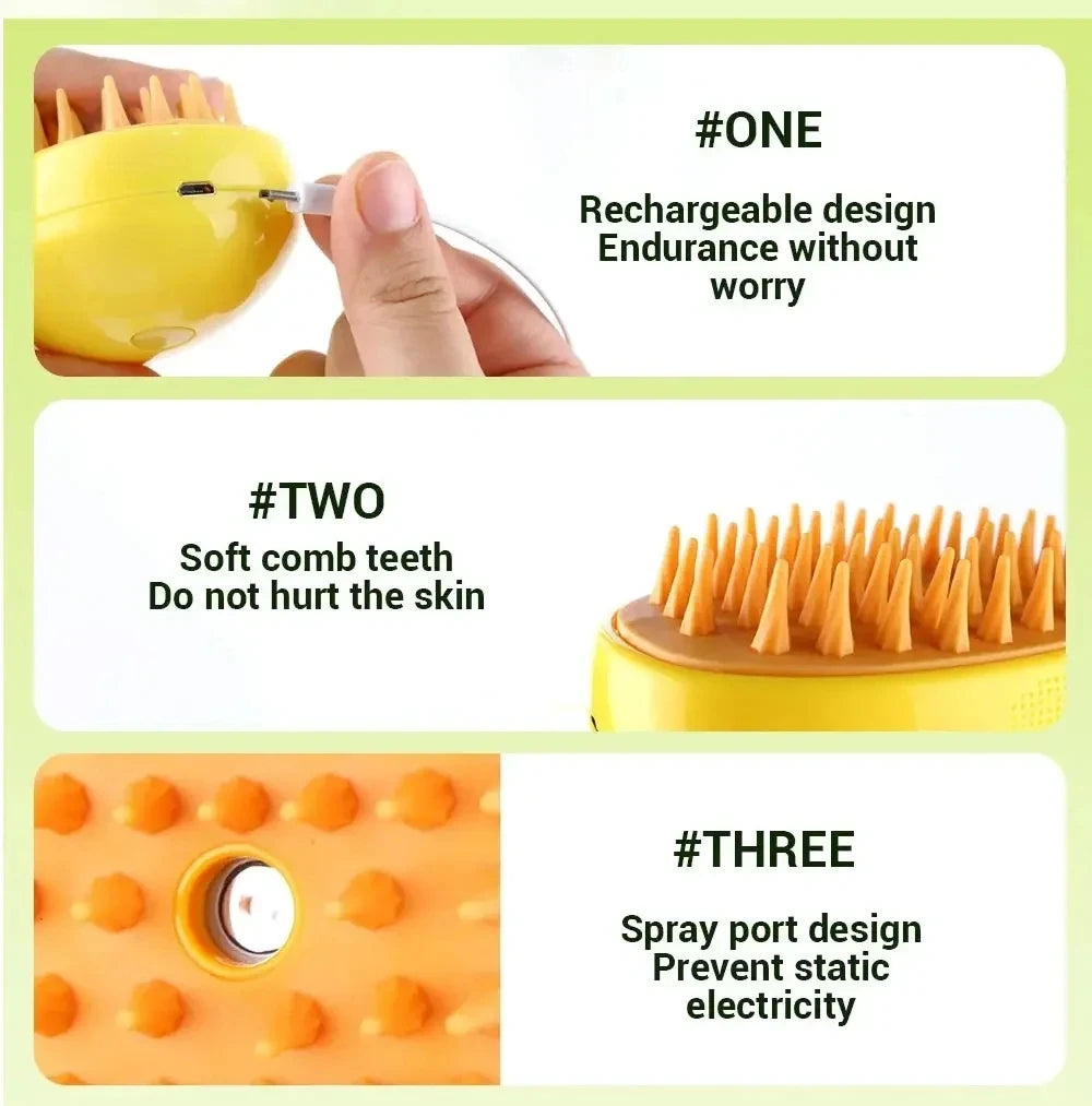 3-in-1 Pet Electric Steam Brush | Grooming, Spray & Massage Comb for Cats & Dogs