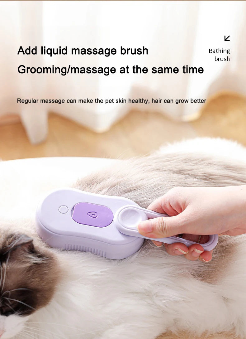 3-in-1 Pet Electric Steam Brush | Grooming, Spray & Massage Comb for Cats & Dogs