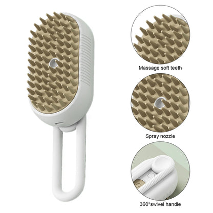 3-in-1 Pet Electric Steam Brush | Grooming, Spray & Massage Comb for Cats & Dogs