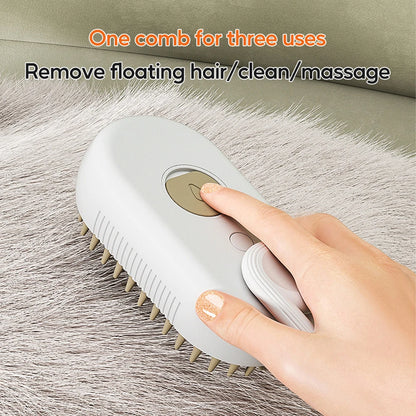 3-in-1 Pet Electric Steam Brush | Grooming, Spray & Massage Comb for Cats & Dogs