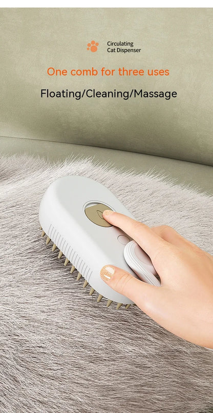 3-in-1 Pet Electric Steam Brush | Grooming, Spray & Massage Comb for Cats & Dogs