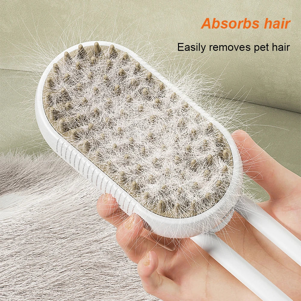 3-in-1 Pet Electric Steam Brush | Grooming, Spray & Massage Comb for Cats & Dogs