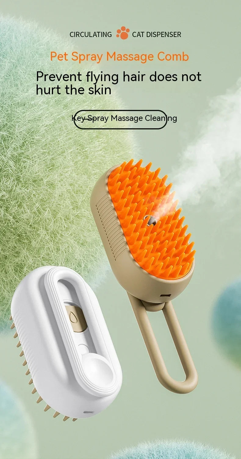3-in-1 Pet Electric Steam Brush | Grooming, Spray & Massage Comb for Cats & Dogs