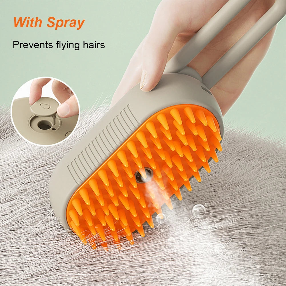 3-in-1 Pet Electric Steam Brush | Grooming, Spray & Massage Comb for Cats & Dogs