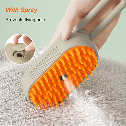 3-in-1 Pet Electric Steam Brush | Grooming, Spray & Massage Comb for Cats & Dogs